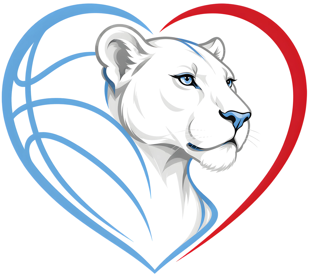 Lady Lions lion and basketball heart logo